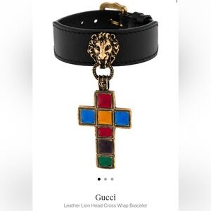 Leather Lion Head Rainbow Cross Charm Gucci Bracelet